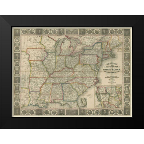 Travellers Guide to the US Black Modern Wood Framed Art Print by Atwood, J.M.