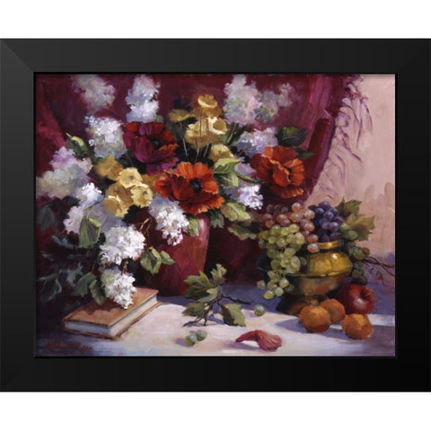 Red Poppies Black Modern Wood Framed Art Print by Johnston, Maxine