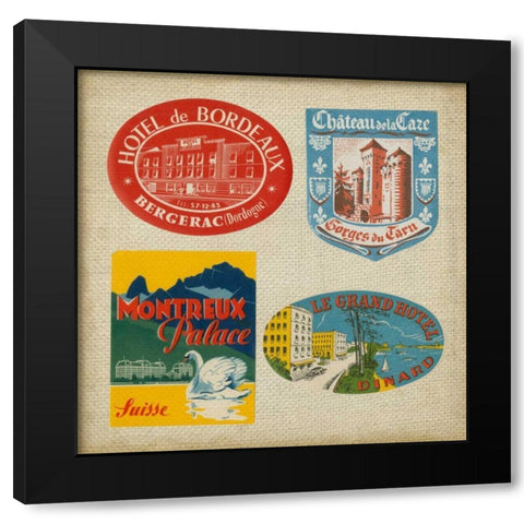 Vintage Travel Collage I Black Modern Wood Framed Art Print with Double Matting by Vision Studio