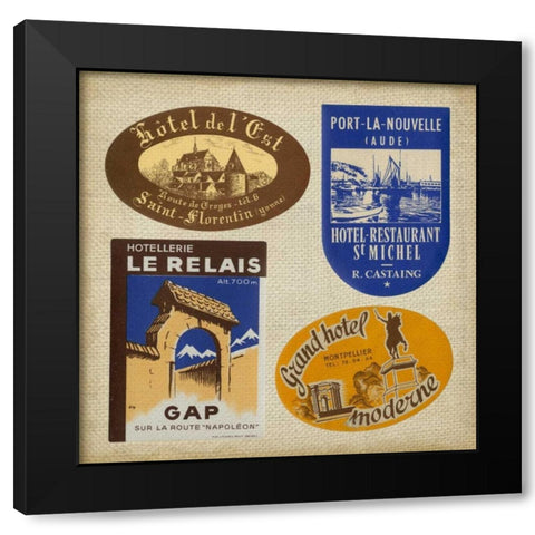 Vintage Travel Collage II Black Modern Wood Framed Art Print with Double Matting by Vision Studio