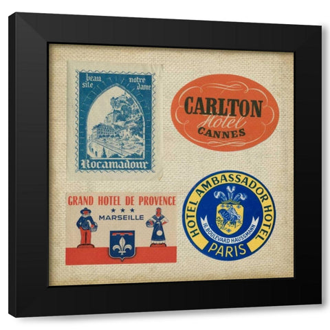 Vintage Travel Collage IV Black Modern Wood Framed Art Print with Double Matting by Vision Studio