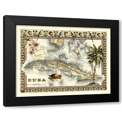 Tropical Map of Cuba Black Modern Wood Framed Art Print by Vision Studio