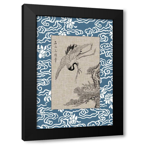 Asian Crane Panel I Black Modern Wood Framed Art Print with Double Matting by Vision Studio