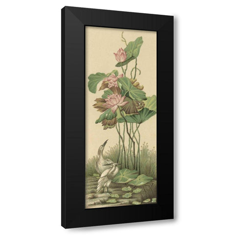 Crane and Lotus Panel I Black Modern Wood Framed Art Print by Racinet