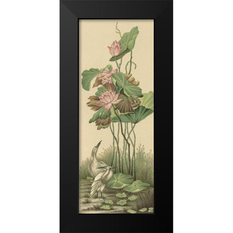 Crane and Lotus Panel I Black Modern Wood Framed Art Print by Racinet