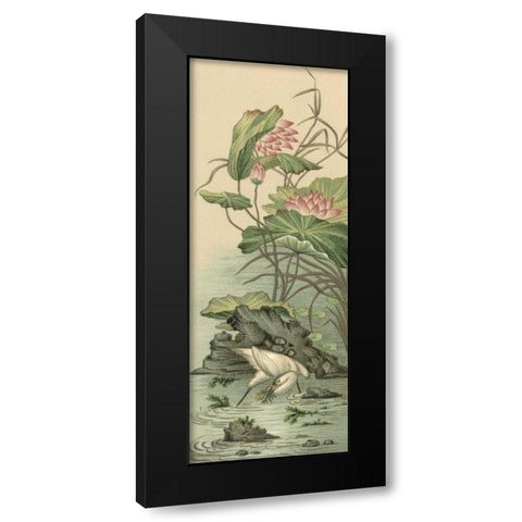 Crane and Lotus Panel II Black Modern Wood Framed Art Print by Racinet