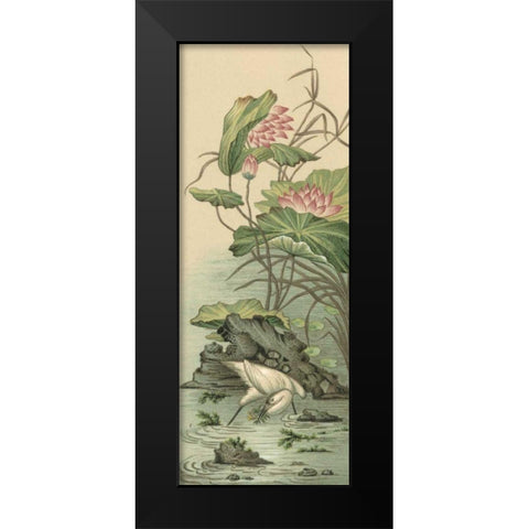 Crane and Lotus Panel II Black Modern Wood Framed Art Print by Racinet