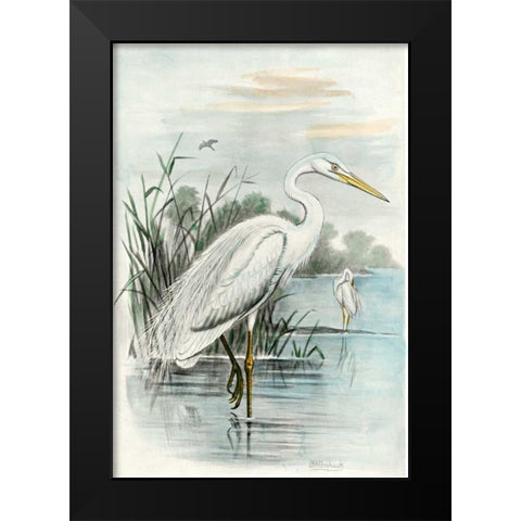 Oversize White Heron Black Modern Wood Framed Art Print by unknown