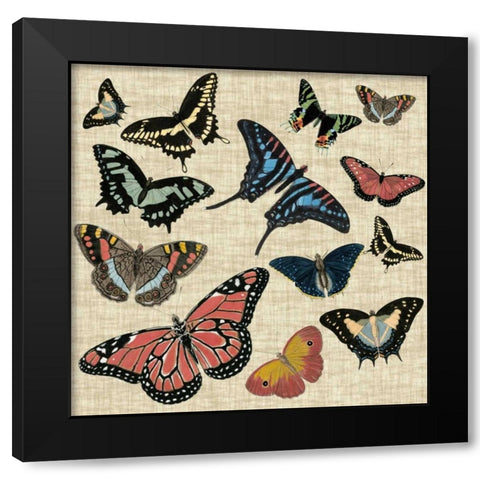Butterflies and Linen I Black Modern Wood Framed Art Print with Double Matting by Vision Studio