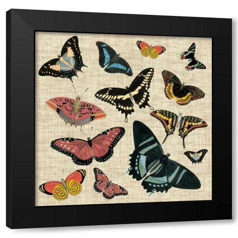 Butterflies and Linen II Black Modern Wood Framed Art Print with Double Matting by Vision Studio