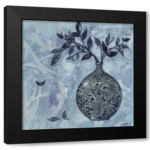 Ornate Vase with Indigo Leaves I Black Modern Wood Framed Art Print by Wyatt Jr., Norman