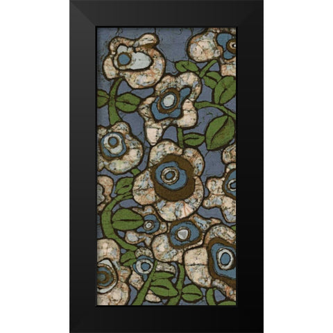 Blue Batik Flowers I Black Modern Wood Framed Art Print by Davis, Andrea