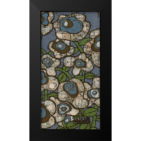 Blue Batik Flowers II Black Modern Wood Framed Art Print by Davis, Andrea