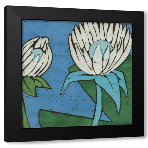 Turquoise Batik Botanical IV Black Modern Wood Framed Art Print by Davis, Andrea