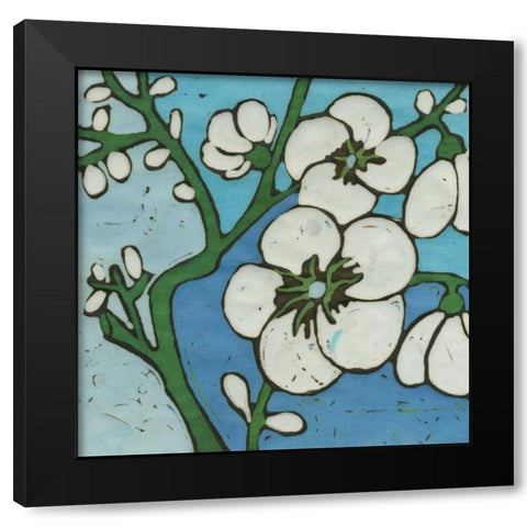 Turquoise Batik Botanical V Black Modern Wood Framed Art Print by Davis, Andrea