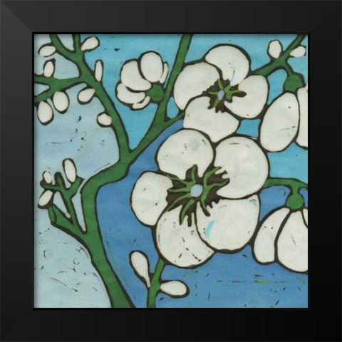 Turquoise Batik Botanical V Black Modern Wood Framed Art Print by Davis, Andrea