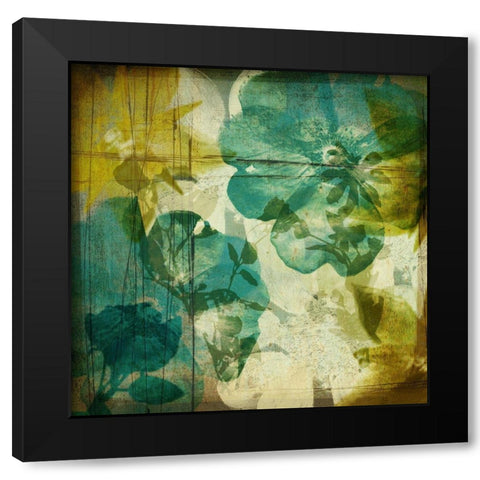 Vintage Teal Blooms I Black Modern Wood Framed Art Print with Double Matting by Mountain, Ricki