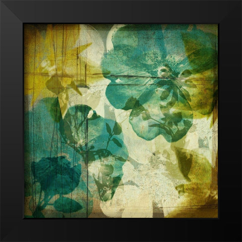 Vintage Teal Blooms I Black Modern Wood Framed Art Print by Mountain, Ricki