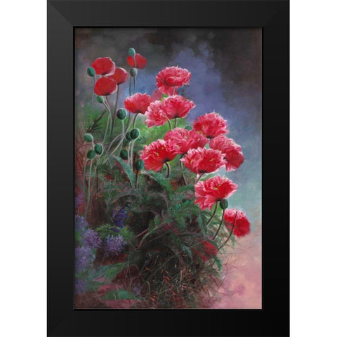 Vibrant Poppies Black Modern Wood Framed Art Print by Bo, Li
