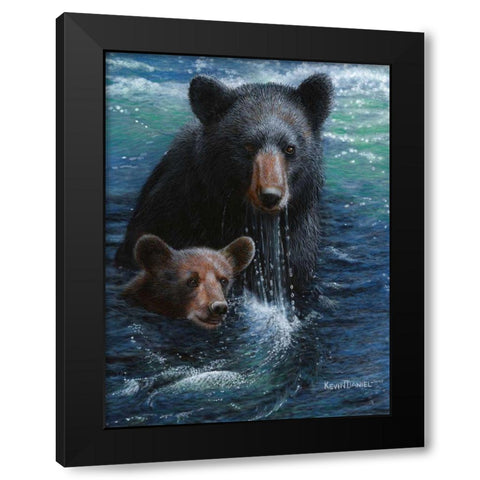 Bearly Swimming Black Modern Wood Framed Art Print by Daniel, Kevin