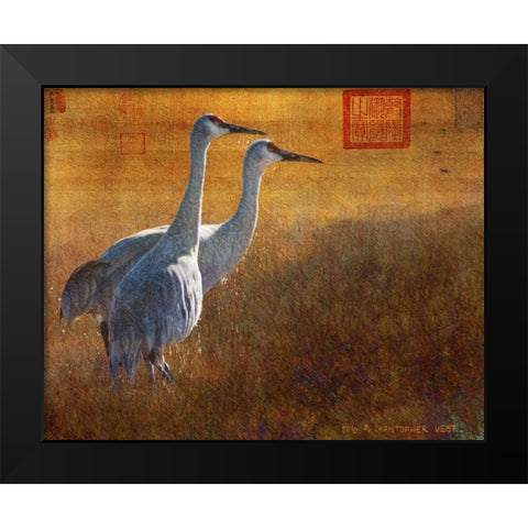 Walking Cranes Black Modern Wood Framed Art Print by Vest, Chris