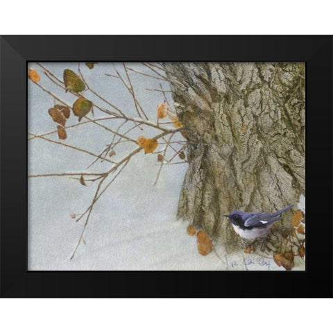 Late Snow Warbler Black Modern Wood Framed Art Print by Vest, Chris