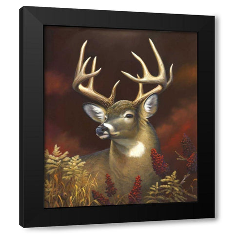 Deer Portrait Black Modern Wood Framed Art Print by Stans, Leo