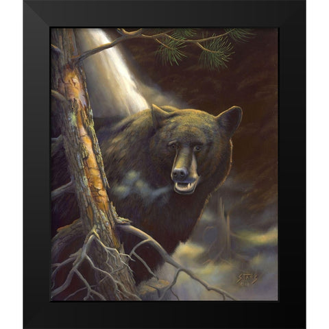 Bear Portrait Black Modern Wood Framed Art Print by Stans, Leo