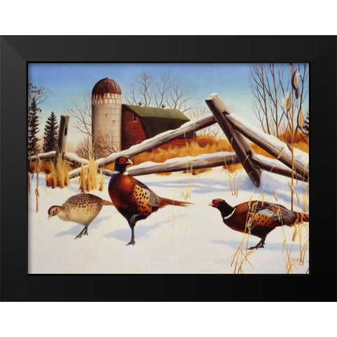 Pheasants II Black Modern Wood Framed Art Print by Stans, Leo