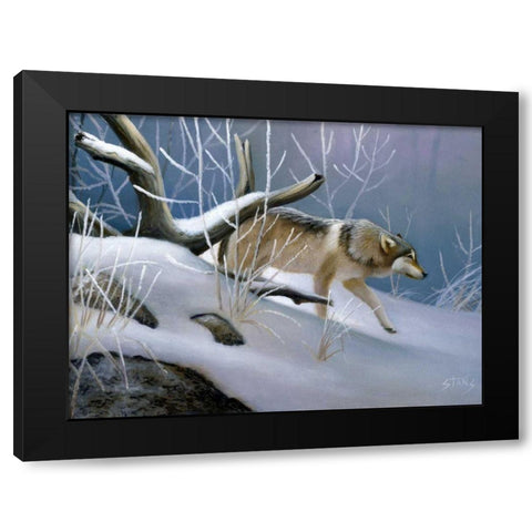 Lone Wolf Black Modern Wood Framed Art Print with Double Matting by Stans, Leo