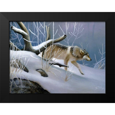 Lone Wolf Black Modern Wood Framed Art Print by Stans, Leo