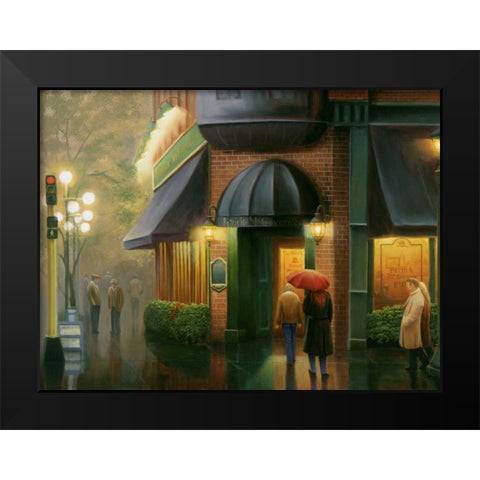 Rainy Day Pub Black Modern Wood Framed Art Print by Stans, Leo
