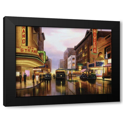Old City Lights Black Modern Wood Framed Art Print with Double Matting by Stans, Leo