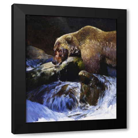 Barehanded Fishing Black Modern Wood Framed Art Print by Chapman, Julie T.