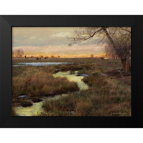 Elk and Creek Black Modern Wood Framed Art Print by Vest, Chris