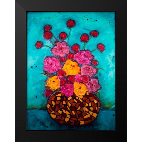 Love and Roses Black Modern Wood Framed Art Print by Quin, Marabeth