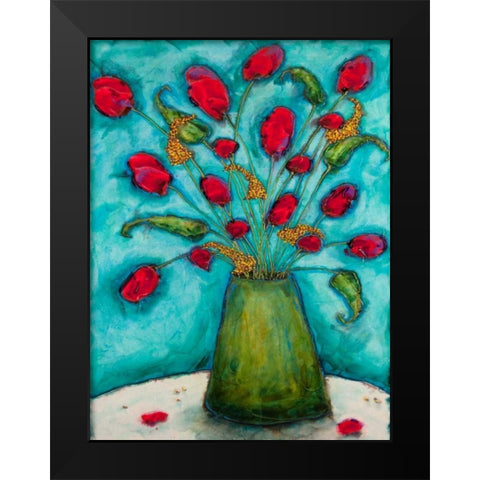 Flowers in Green Vase Black Modern Wood Framed Art Print by Quin, Marabeth