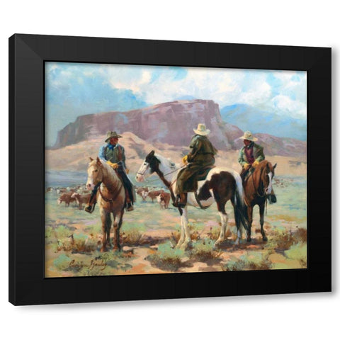 Three Cowboys Black Modern Wood Framed Art Print with Double Matting by Hawley, Carolyne