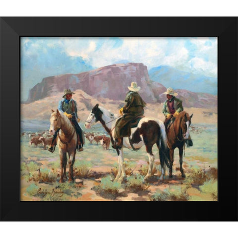 Three Cowboys Black Modern Wood Framed Art Print by Hawley, Carolyne