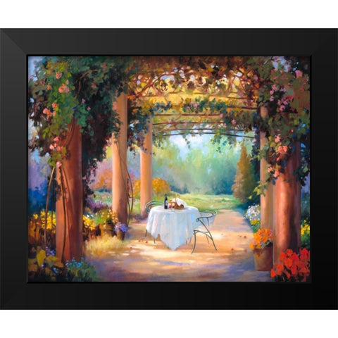 Vino al Fresco Black Modern Wood Framed Art Print by Hawley, Carolyne