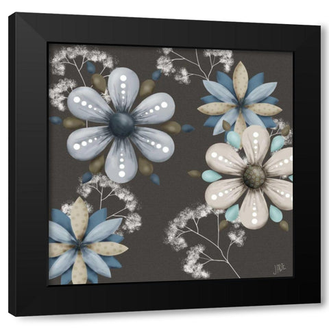 Blue Floral on Sepia I Black Modern Wood Framed Art Print by Reynolds, Jade