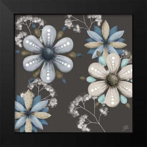 Blue Floral on Sepia I Black Modern Wood Framed Art Print by Reynolds, Jade