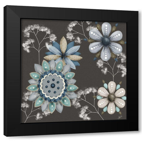 Blue Floral on Sepia II Black Modern Wood Framed Art Print by Reynolds, Jade