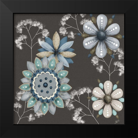 Blue Floral on Sepia II Black Modern Wood Framed Art Print by Reynolds, Jade