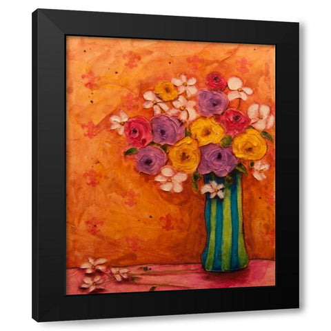 Bouquet in Striped Vase Black Modern Wood Framed Art Print by Quin, Marabeth