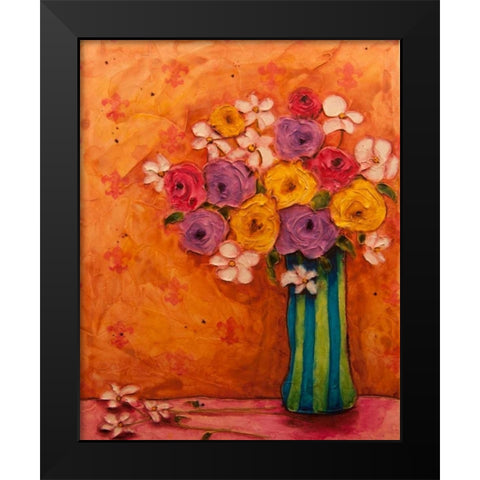 Bouquet in Striped Vase Black Modern Wood Framed Art Print by Quin, Marabeth