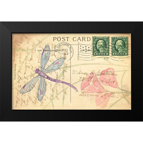 Postcard Dragonfly I Black Modern Wood Framed Art Print by Pallan, Nancy S.