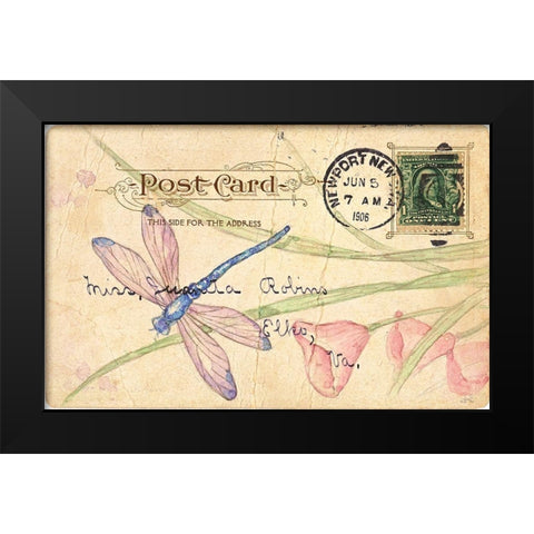 Postcard Dragonfly II Black Modern Wood Framed Art Print by Pallan, Nancy S.