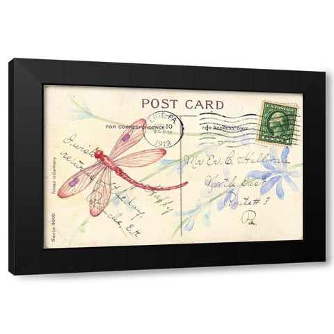Postcard Dragonfly IV Black Modern Wood Framed Art Print with Double Matting by Pallan, Nancy S.