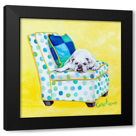 Bulldog on Polka Dots Black Modern Wood Framed Art Print with Double Matting by Dillon, Carol